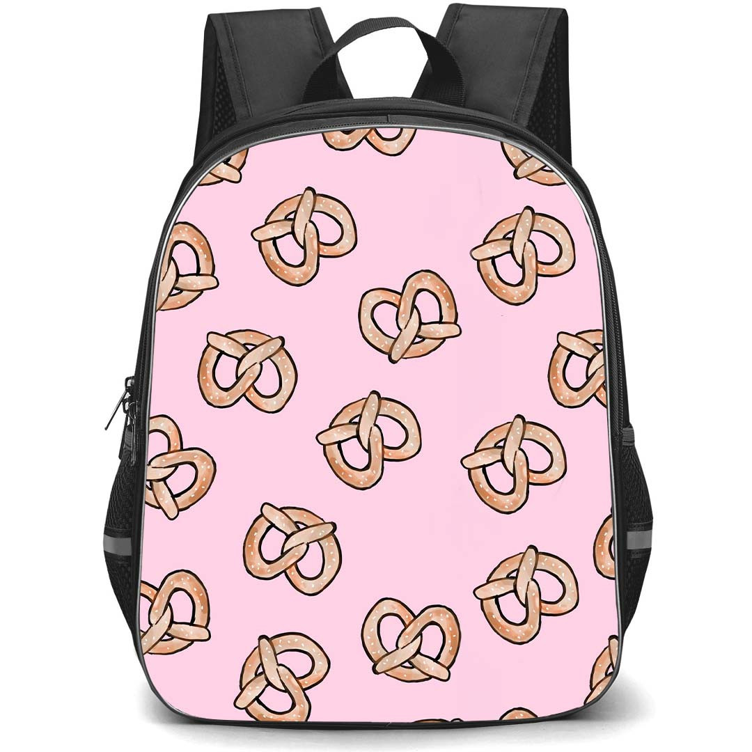 Food Pattern School Backpack StudentPack - Pretzels Pattern Art On Pink Background