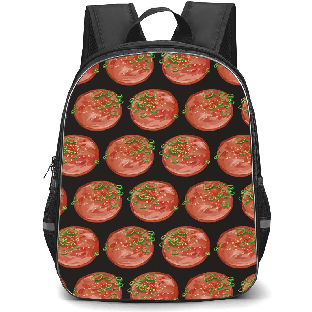 Food Pattern School Backpack StudentPack - Sliced Sausage Pattern Art On Dark Background