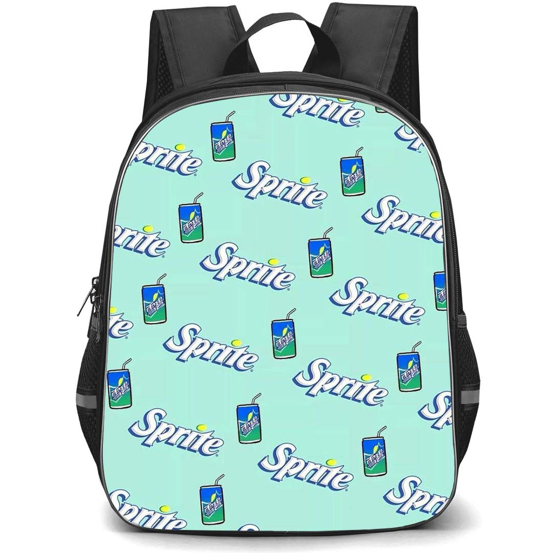 Food Pattern School Backpack StudentPack - Sprite Logo And Can Pattern Art On Lime Green Background