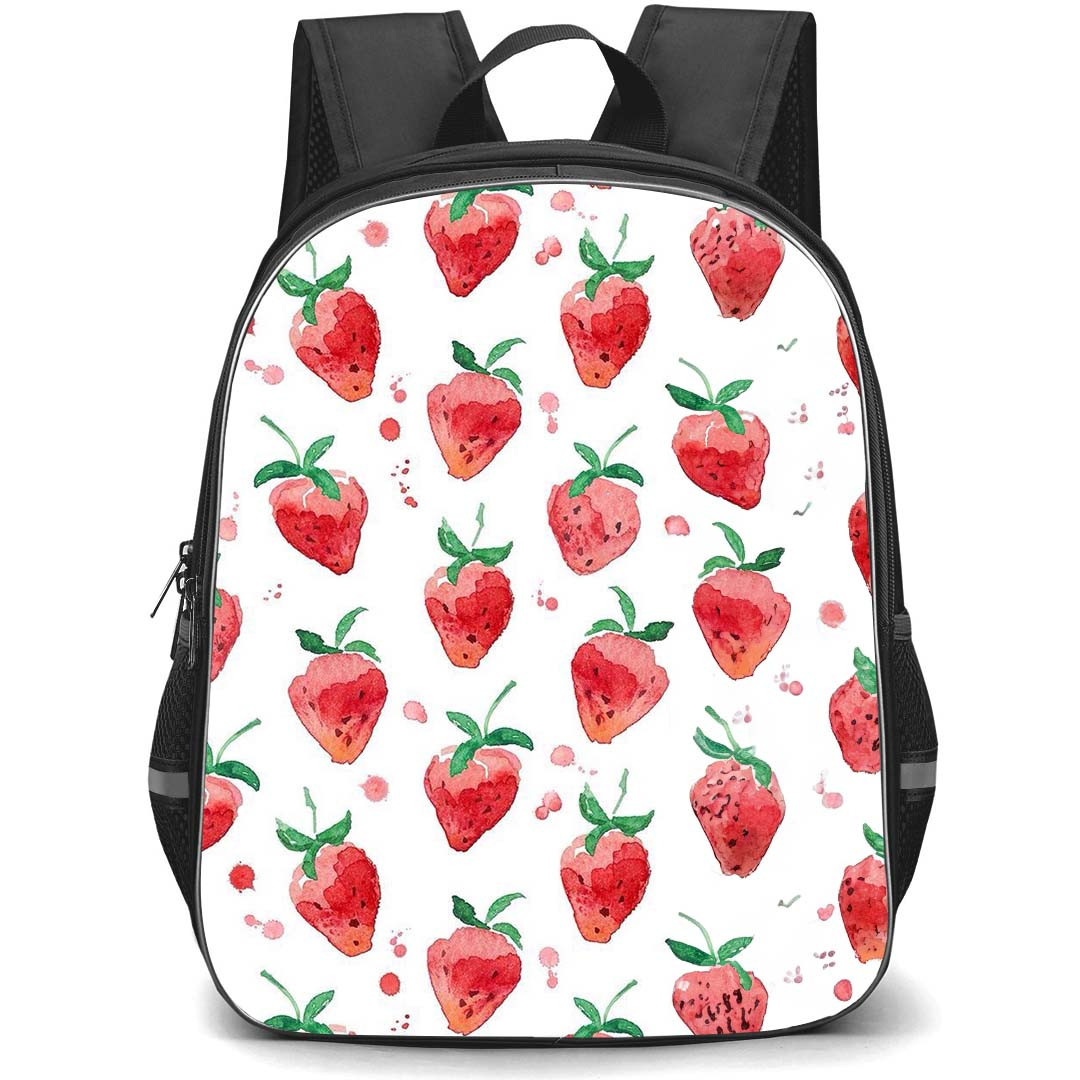 Food Pattern School Backpack StudentPack - Strawberry Paint Pattern Art On White Background