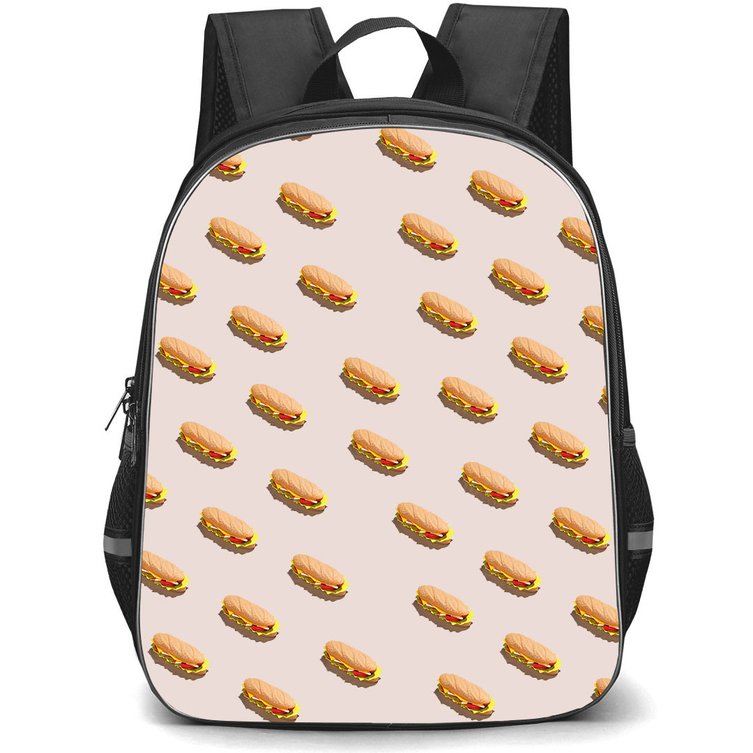 Food Pattern School Backpack StudentPack - Sub Sandwich Pattern Art On Beige Background