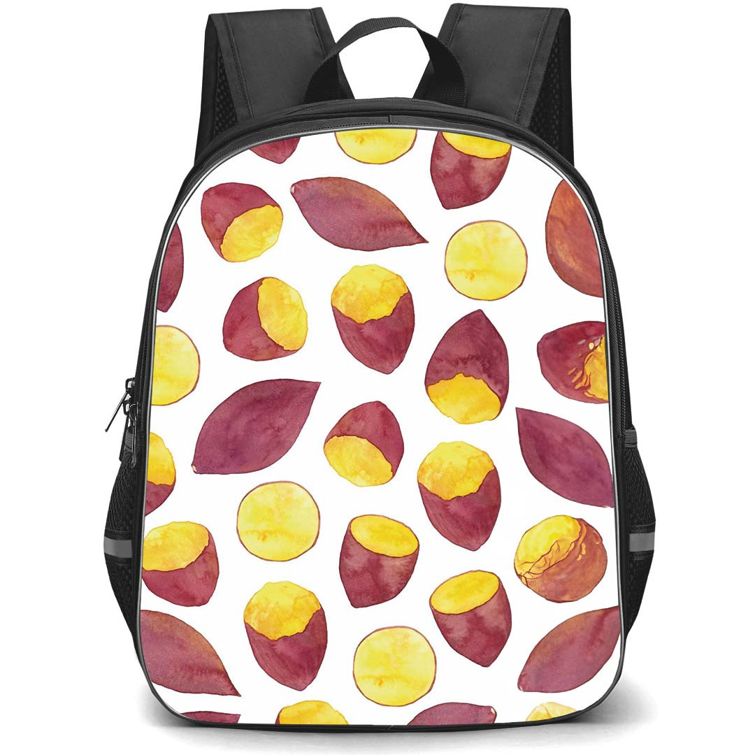 Food Pattern School Backpack StudentPack - Sliced Sweet Potato Drawn Pattern Art On White Background