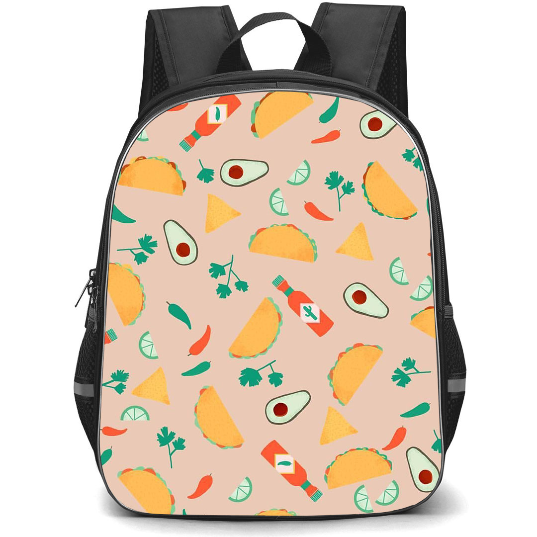 Food Pattern School Backpack StudentPack - Taco Pattern Art On Beige Background