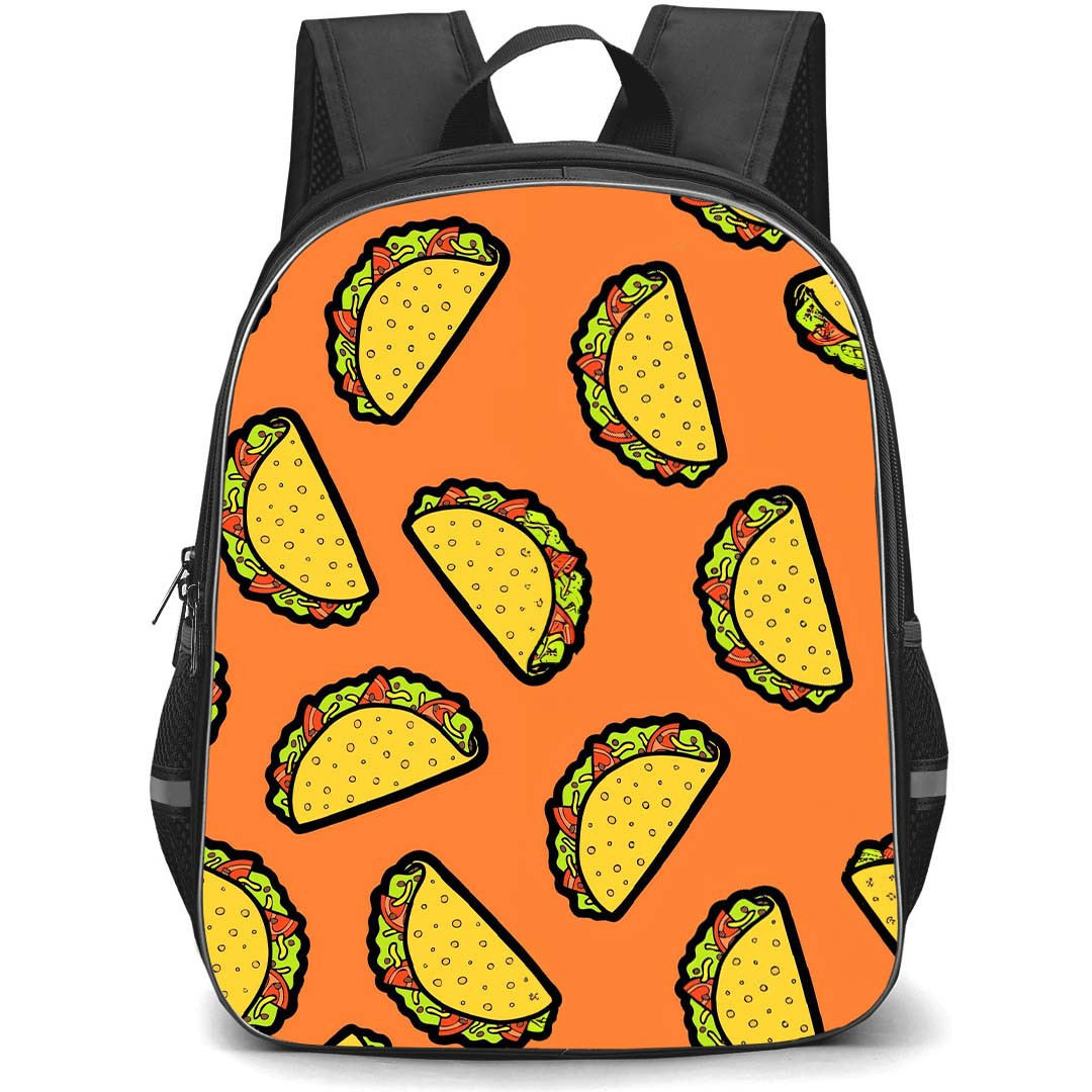 Food Pattern School Backpack StudentPack - Tacos Illustration Pattern Art On Orange Background
