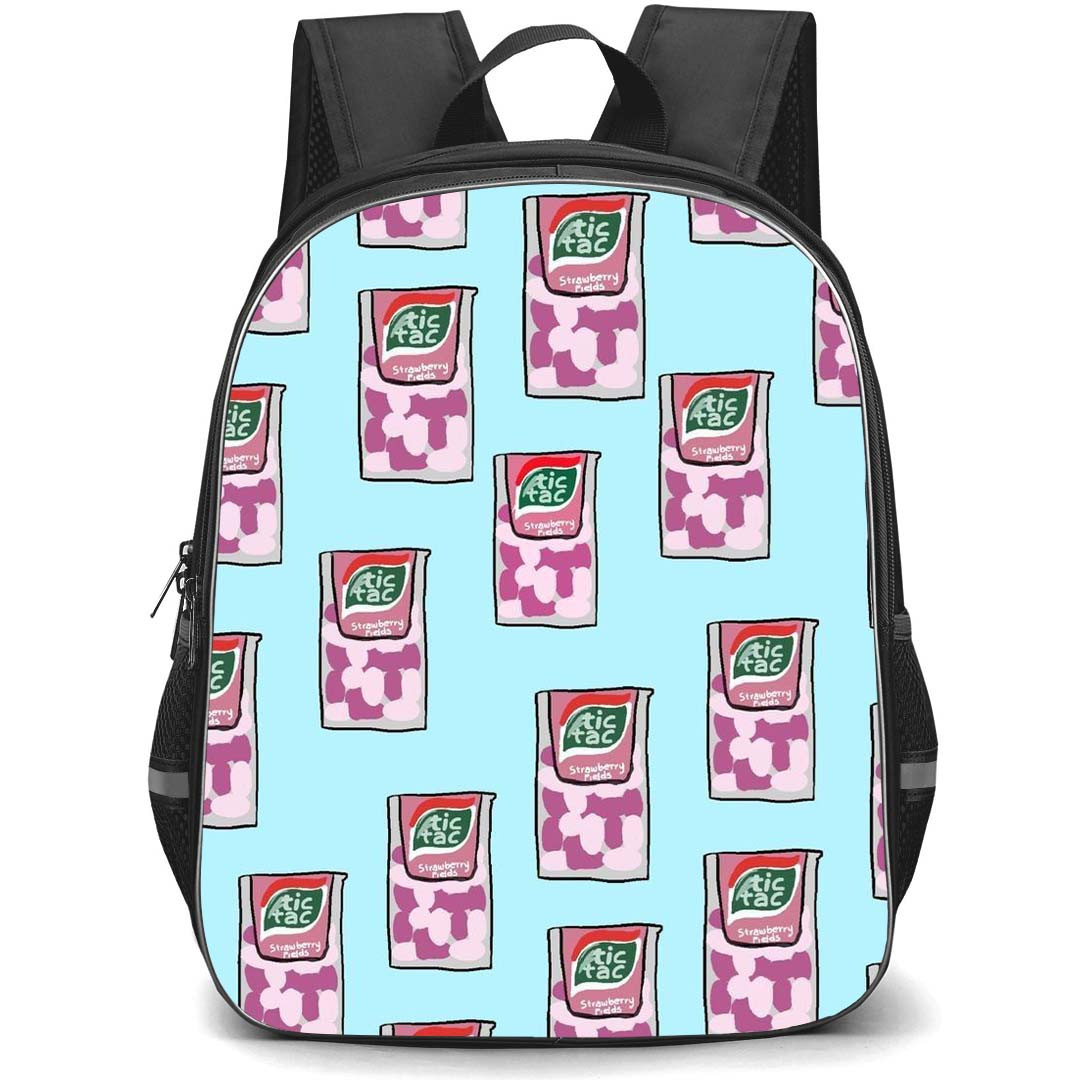 Food Pattern School Backpack StudentPack - Tic Tac Drawn Pattern Art On Skyblue Background