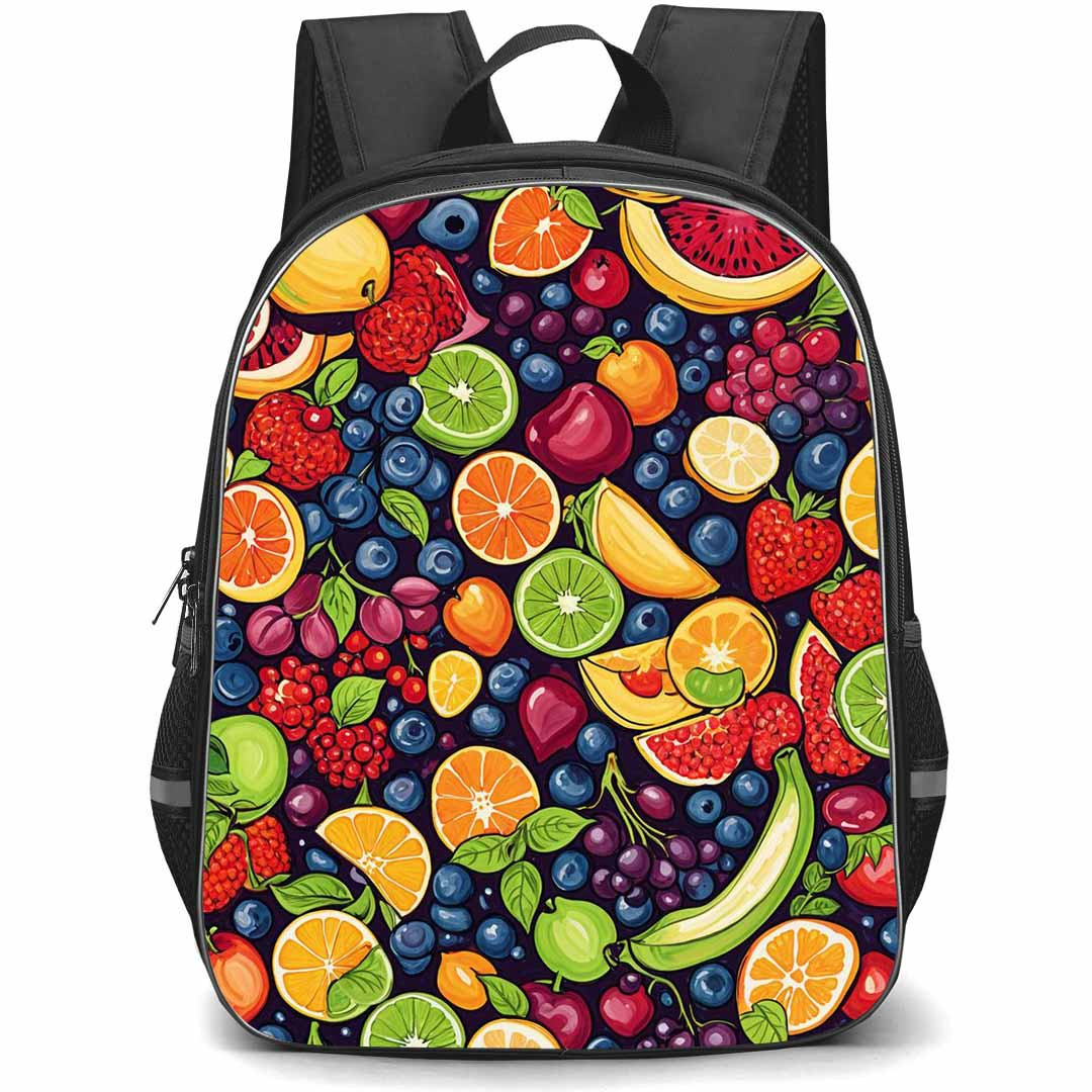Food Pattern School Backpack StudentPack - Variety Colorful Fruits Set Illustration Art Poster