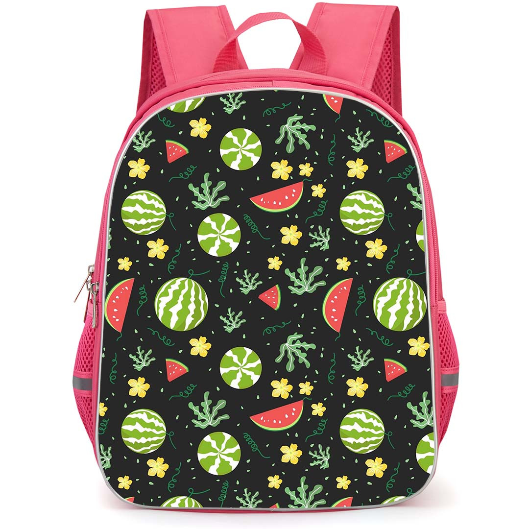 Food Pattern School Backpack StudentPack - Watermelon Pattern Art On Black Background