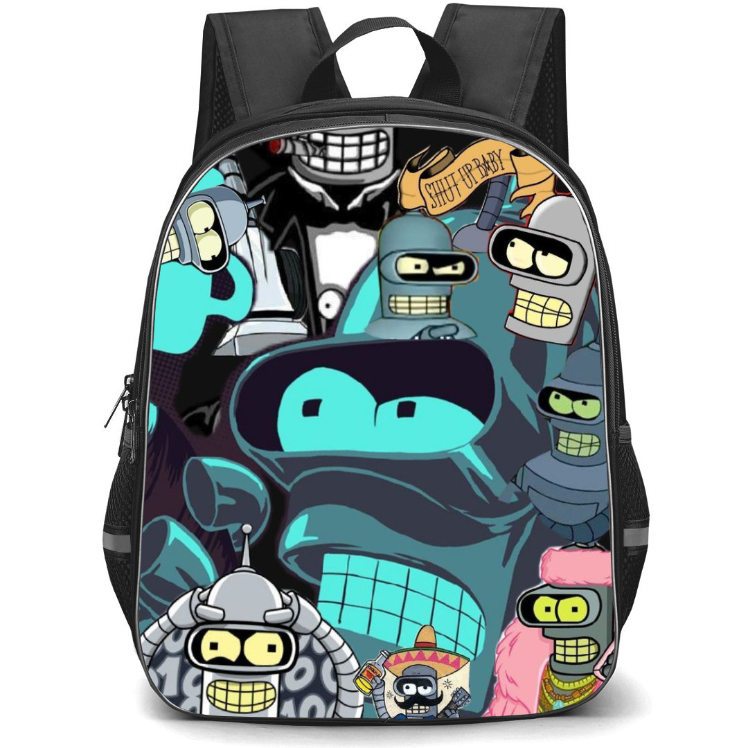 Futurama Bender Backpack StudentPack - Bender Shut Up Baby Collage Cartoon Art