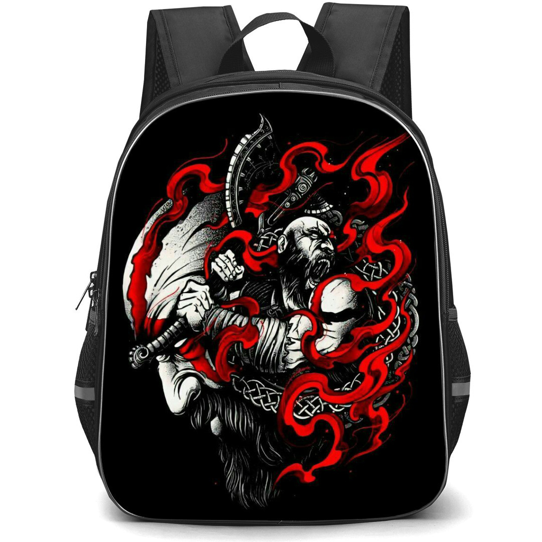 God of War Ragnarok Kratos Backpack StudentPack - Kratos Attacking Black Background