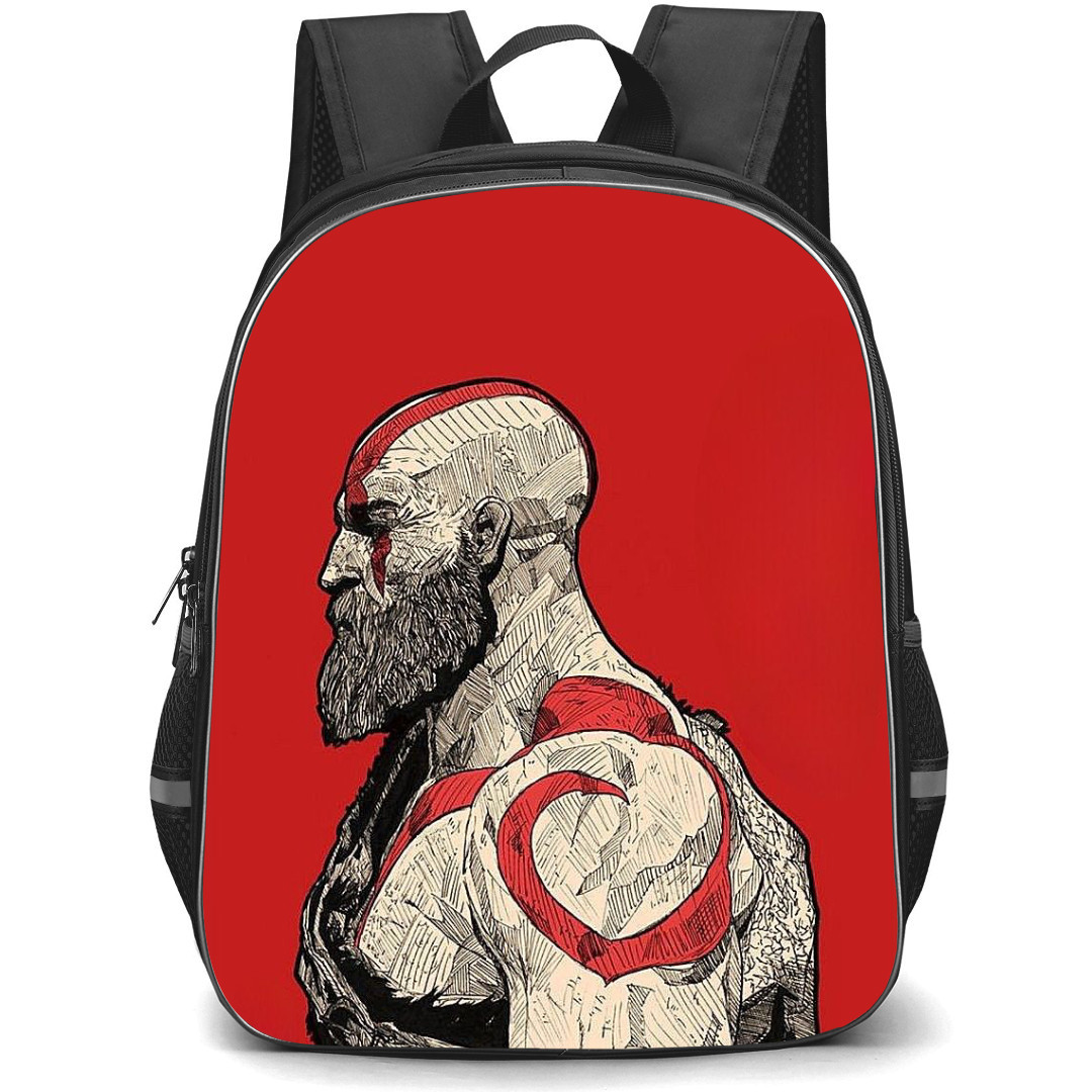 God of War Ragnarok Kratos Backpack StudentPack - Kratos Side Portrait Red Background