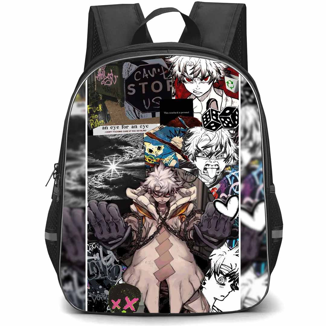 Gachiakuta Rudo Surebrec Backpack StudentPack - Gachiakuta Rudo Surebrec An Eye For An Eye Collage Poster