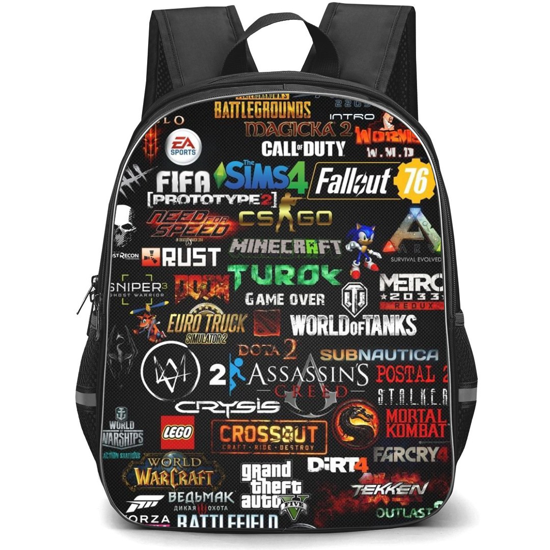 Gamer Backpack StudentPack - Games Logo Collage Black Background