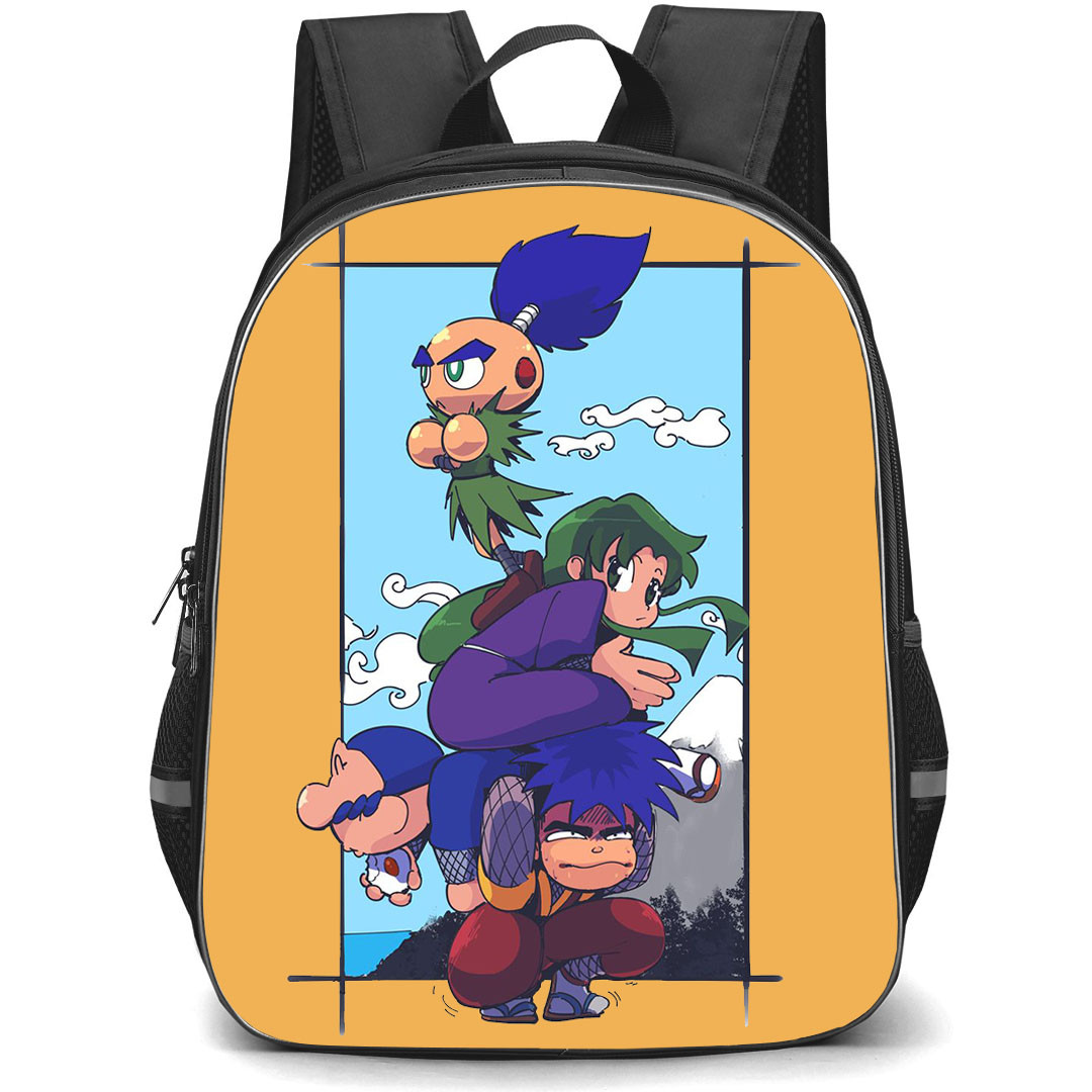 Ganbare Goemon Backpack StudentPack - Ganbare Goemon Character Cartoon Art On Orange Background