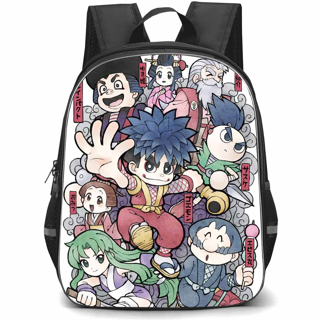 Ganbare Goemon Backpack StudentPack - Ganbare Goemon Collage Illustration Art Poster