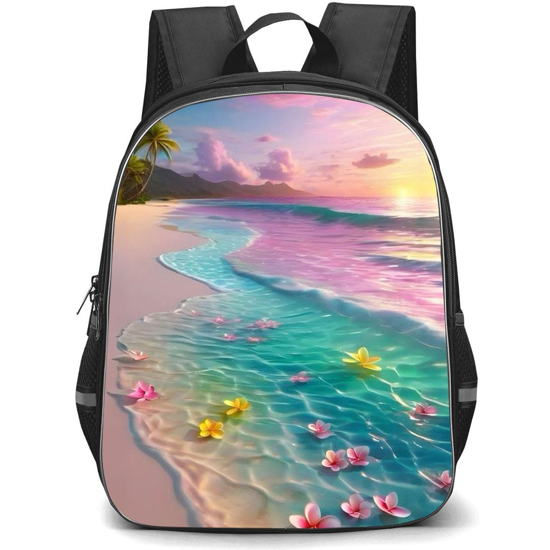 Girlish Backpack StudentPack - Girlish Beach With Floating Flowers