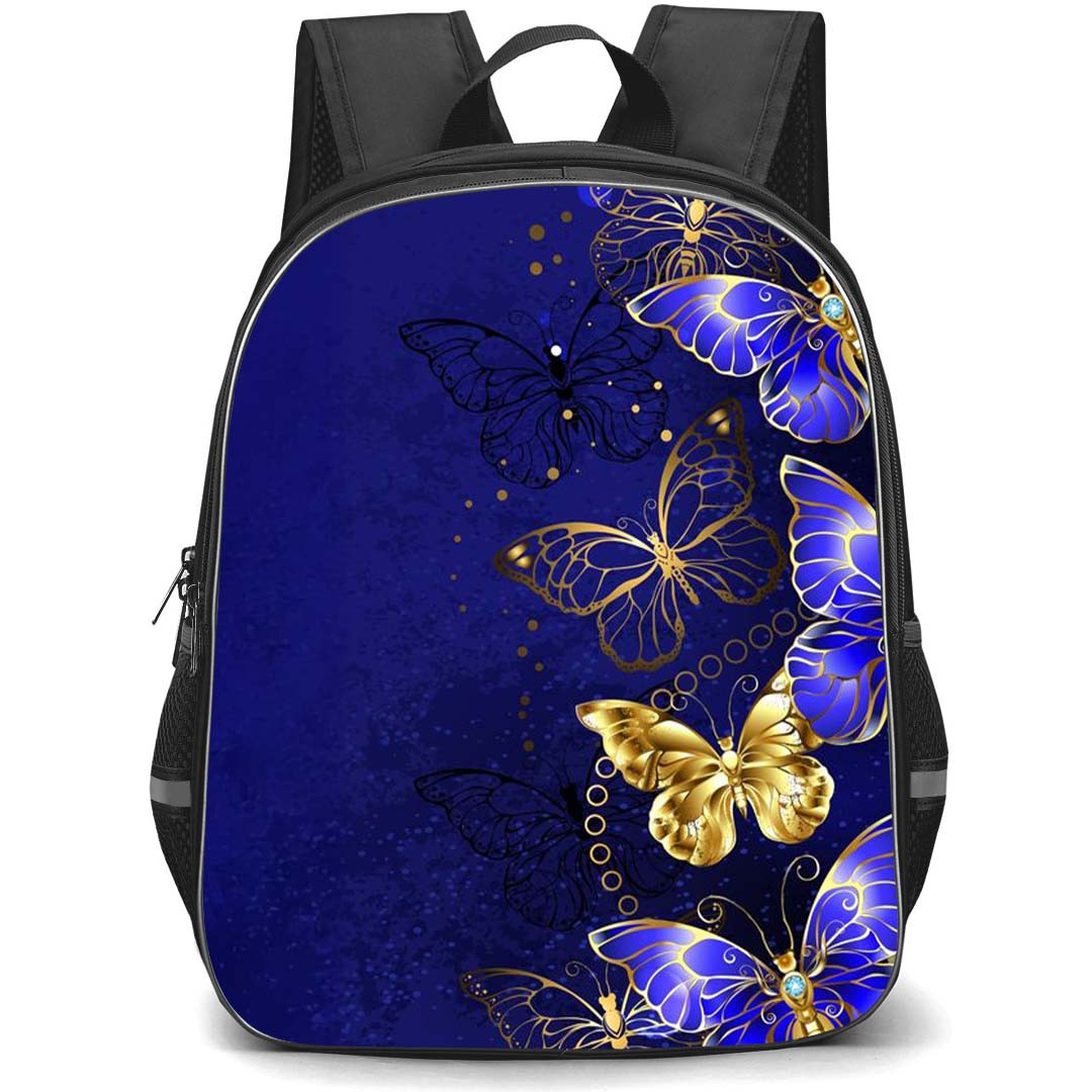 Girlish Backpack StudentPack - Girlish Blue And Gold Butterflies