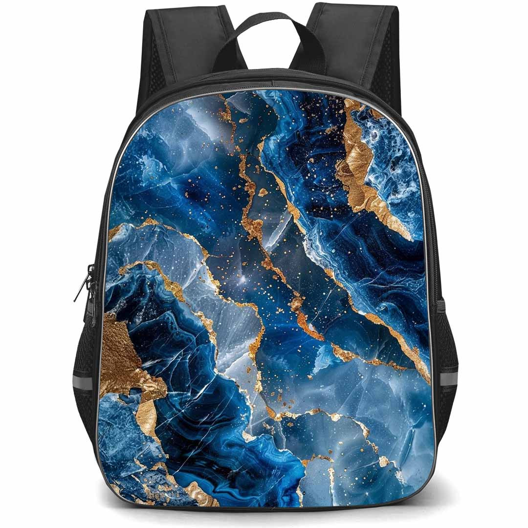 Girlish Backpack StudentPack - Girlish Blue And Gold Marble