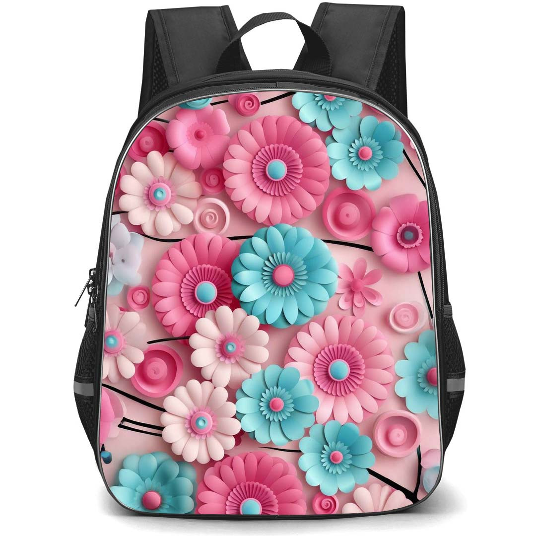 Girlish Backpack StudentPack - Girlish Blue And Pink Flowers 3d Art