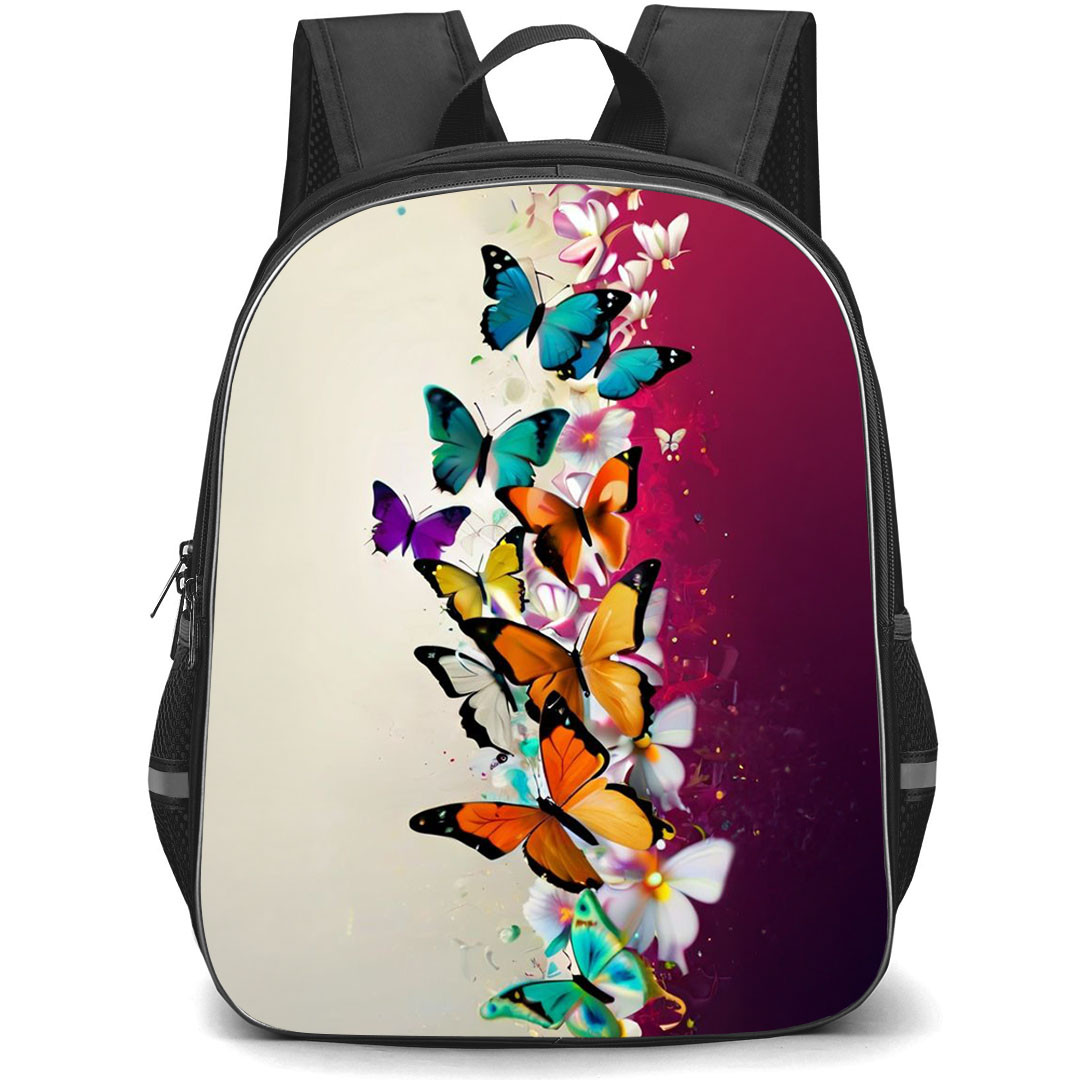 Girlish Backpack StudentPack - Girlish Butterflies White And Red Background