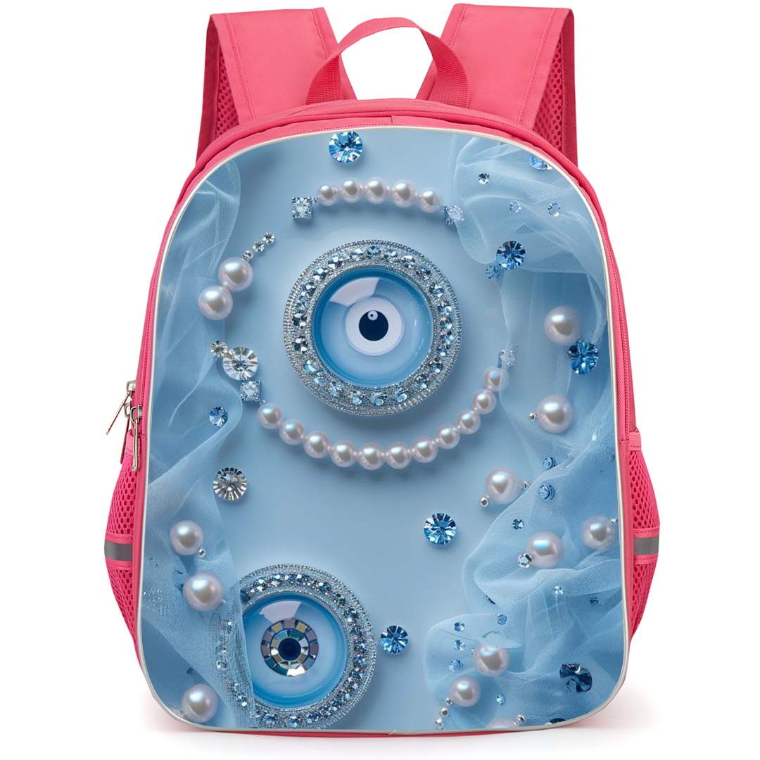 Girlish Backpack StudentPack - Girlish Evil Eye Pearls Blue Background