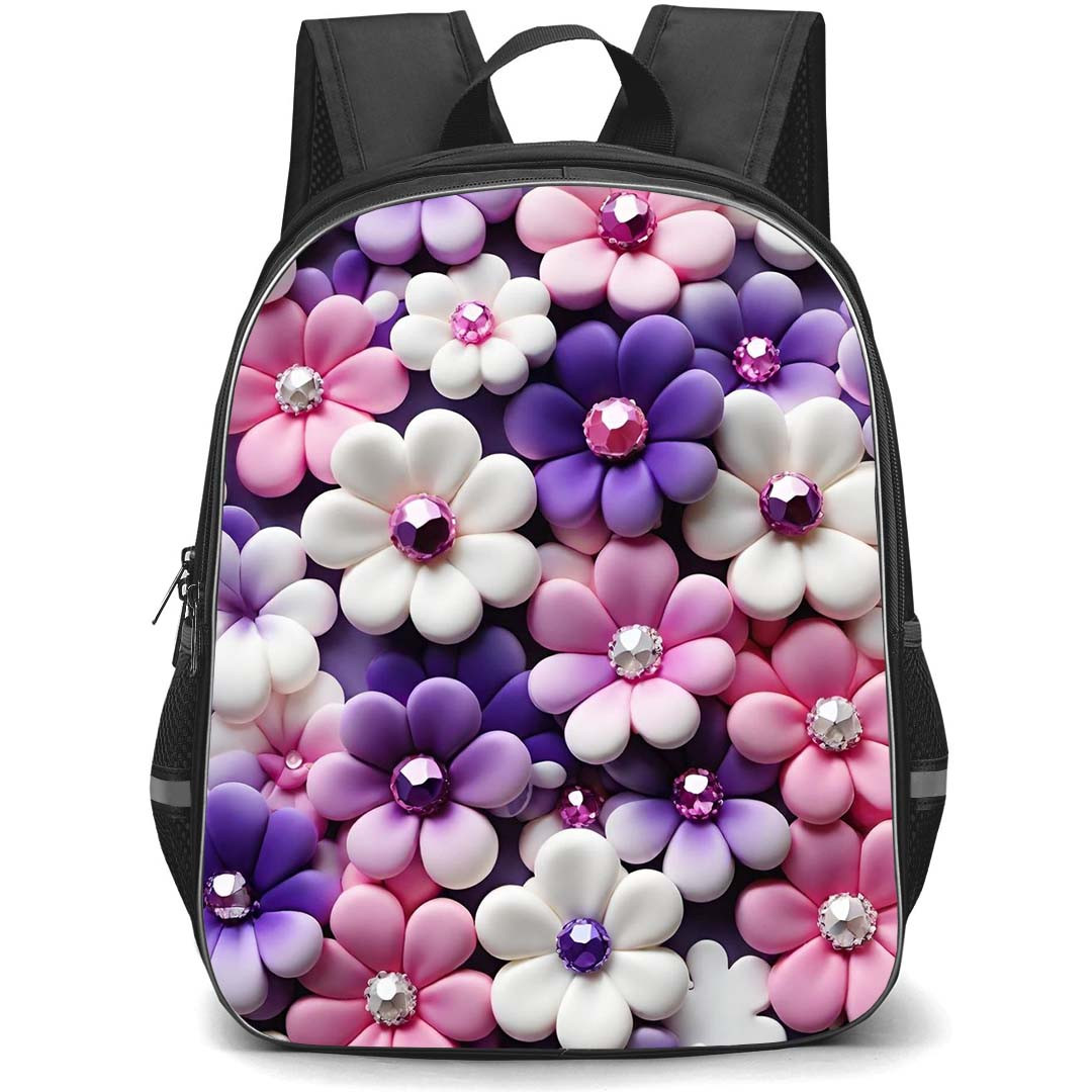 Girlish Backpack StudentPack - Girlish Flowers With Gemstones In The Middle