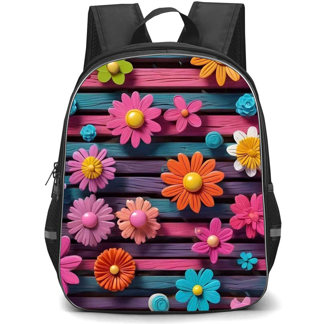 Girlish Backpack StudentPack - Girlish Flowers In Colorful Wood Background