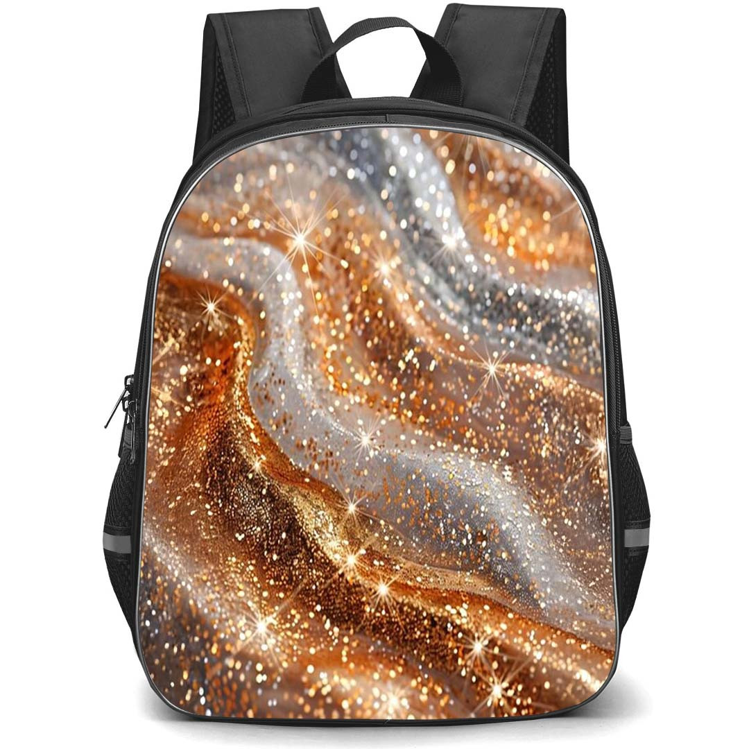Girlish Backpack StudentPack - Girlish Gold And Silver Abstract