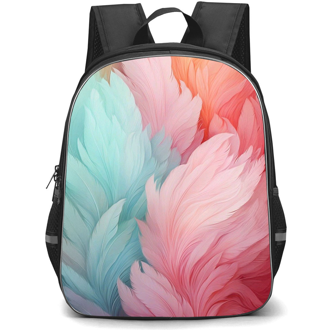 Girlish Backpack StudentPack - Girlish Pink And Aqua Full Feathers