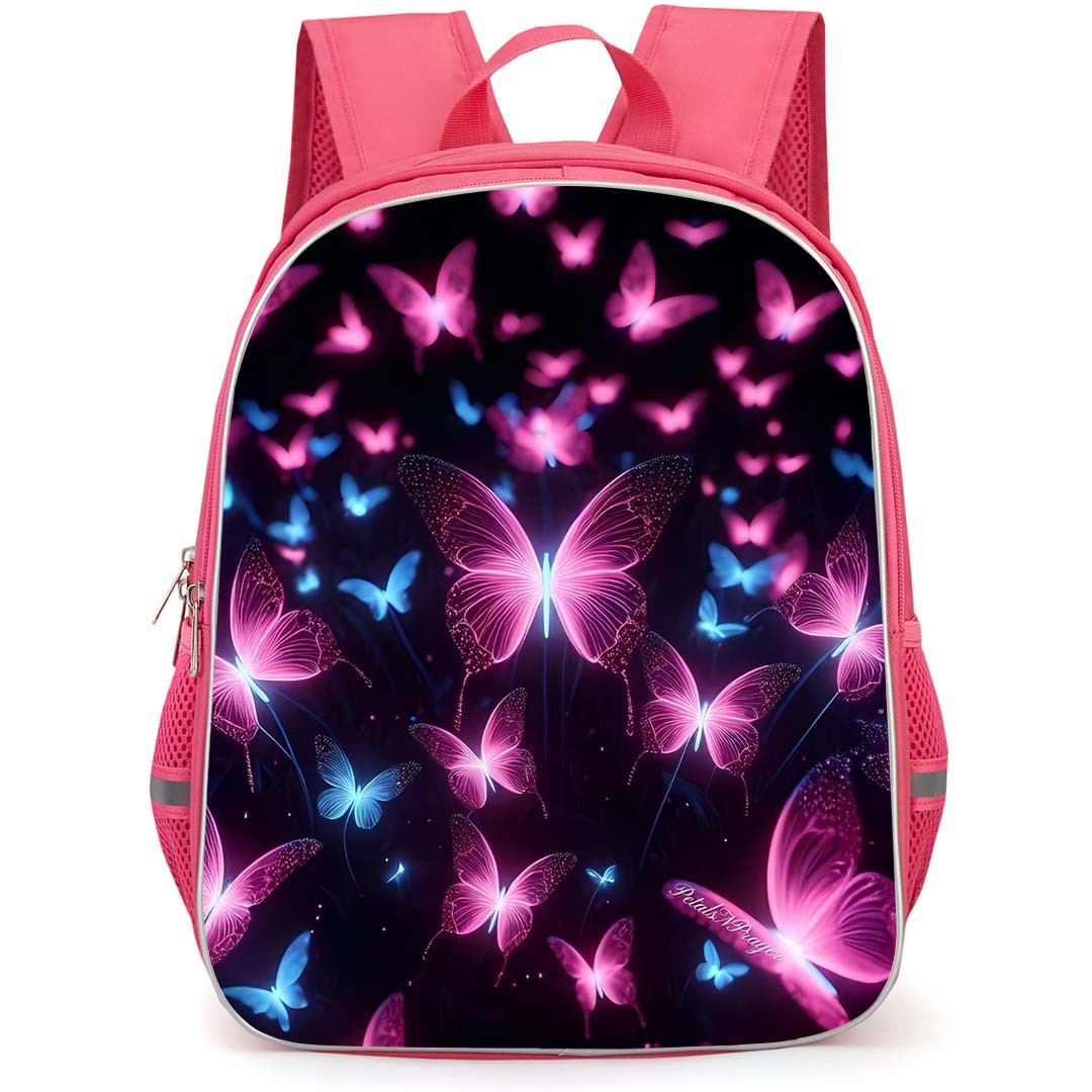Girlish Backpack StudentPack - Girlish Pink And Blue Bioluminescent Butterflies