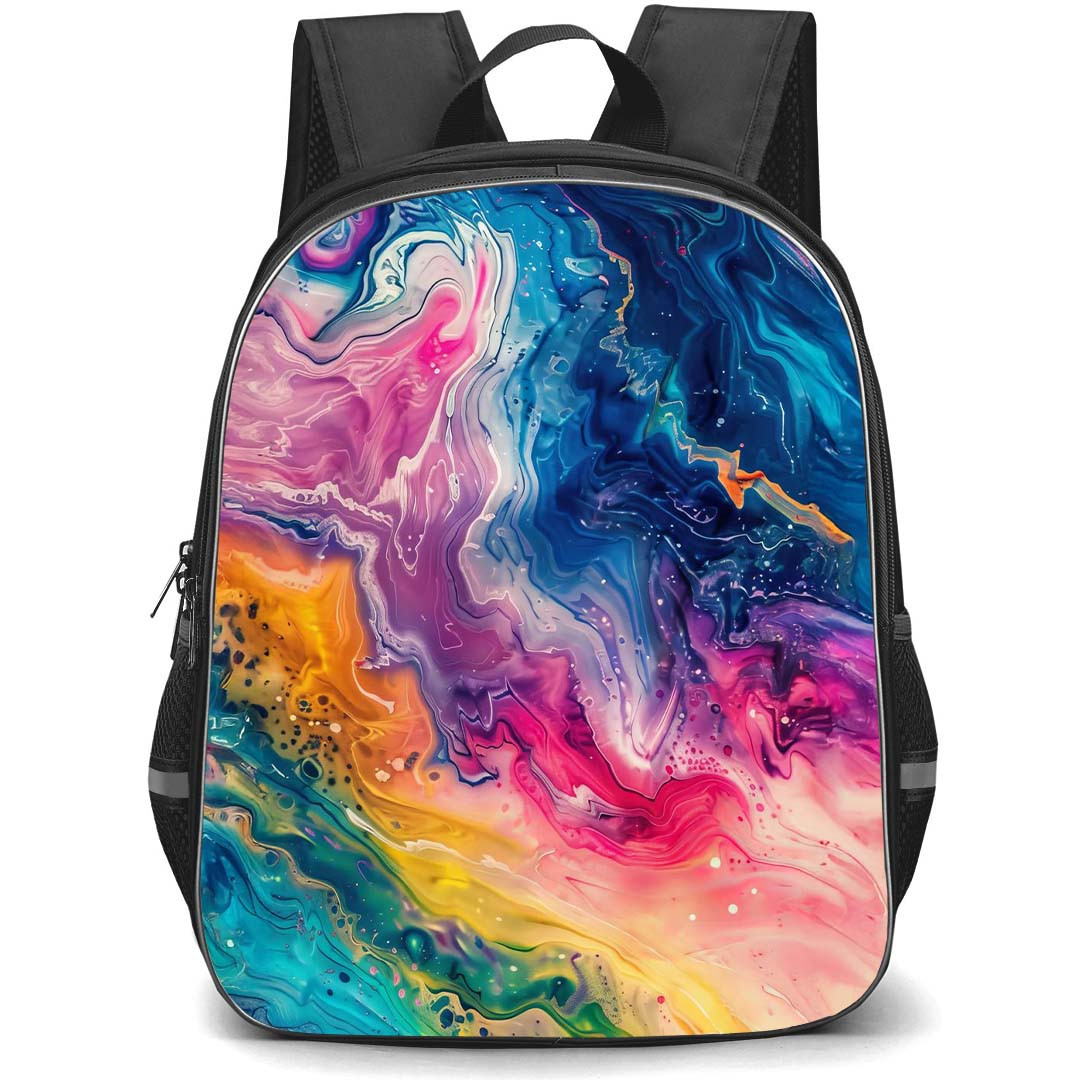 Girlish Backpack StudentPack - Girlish Pink Blue Yellow Green Water Color Abstract Art
