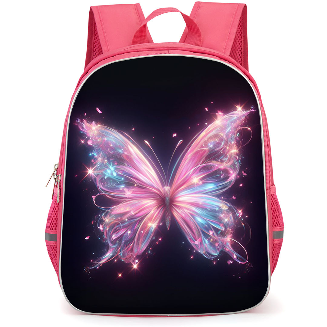 Girlish Backpack StudentPack - Girlish Pink Glowing Fantasy Butterfly