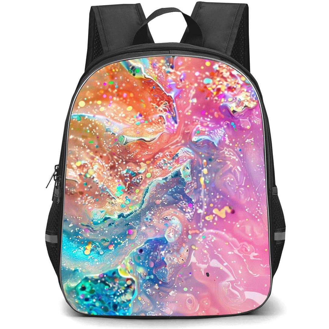 Girlish Backpack StudentPack - Girlish Pink Orange Water Abstract Art