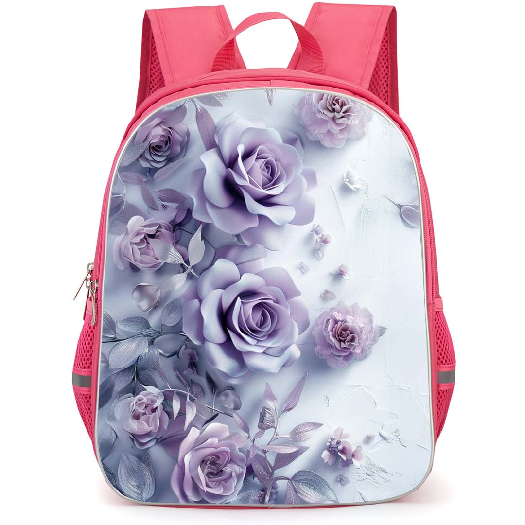 Girlish Backpack StudentPack - Girlish Silver Roses And Flowers