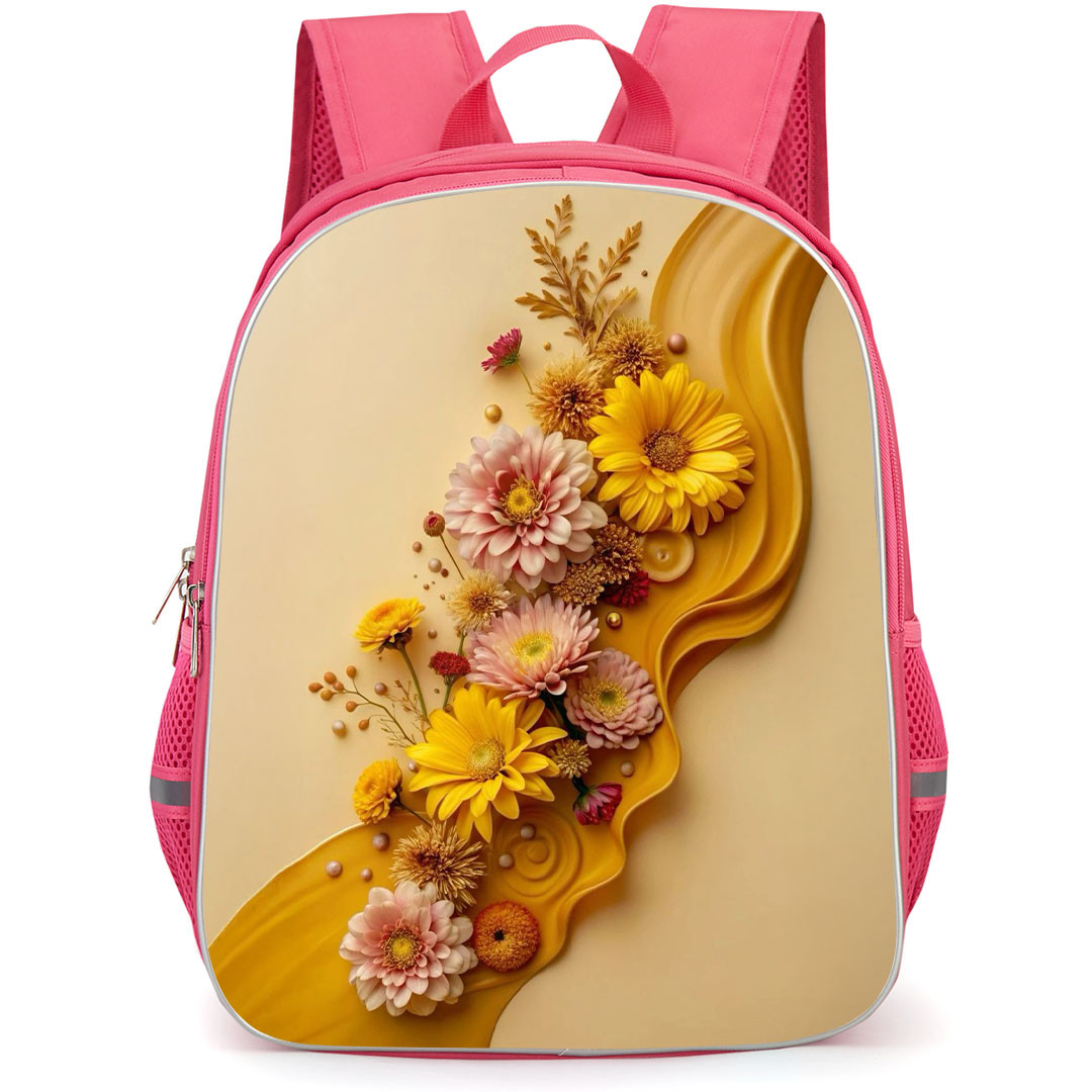 Girlish Backpack StudentPack - Girlish Yellow Flowers In Yellow Wave