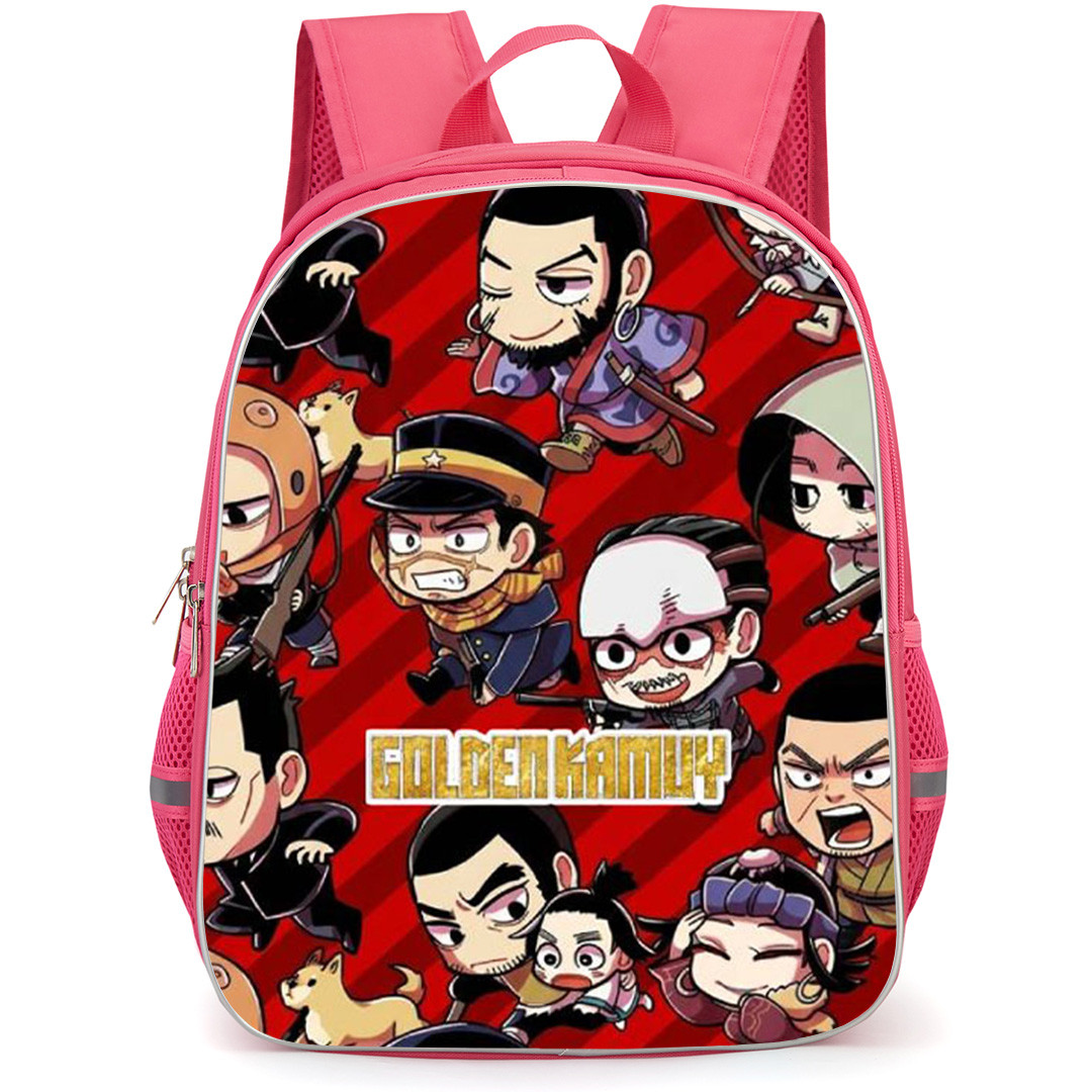 Golden Kamuy Backpack School Bag StudentPack - Golden Kamuy Characters Chibi Pattern Art On Red Background