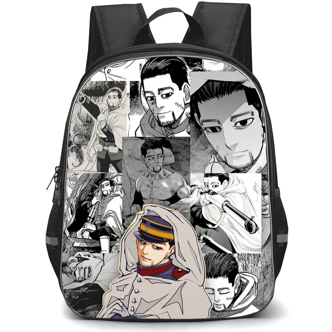 Golden Kamuy Hyakunosuke Ogata Backpack School Bag StudentPack - Golden Kamuy Hyakunosuke Ogata Grayscale Collage Poster