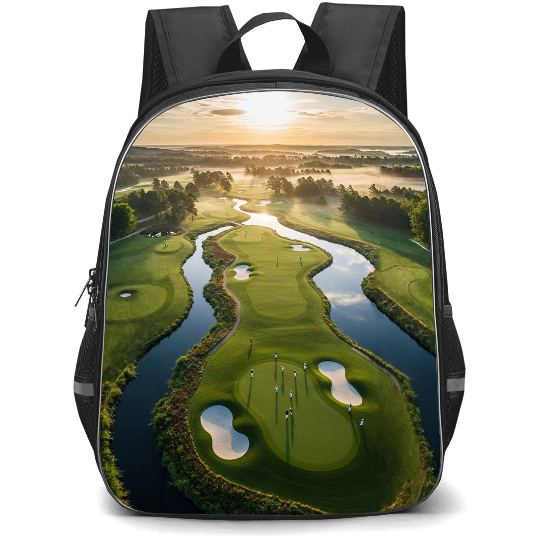 Golf Backpack School Bag StudentPack - Golf Aerial Golf Course Sunset Poster