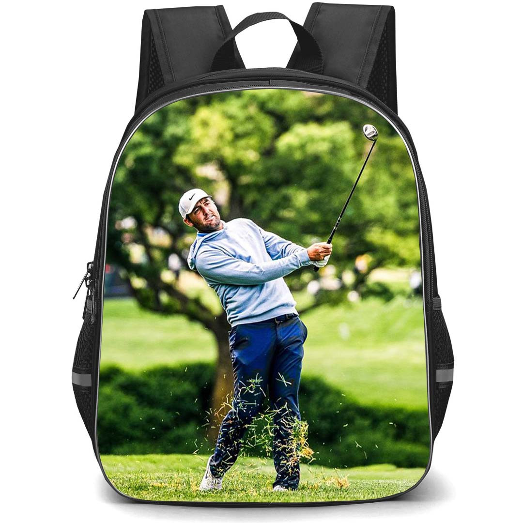 Golf Scottie Scheffler Backpack School Bag StudentPack - Scottie Scheffler Fairway Swing Action Poster