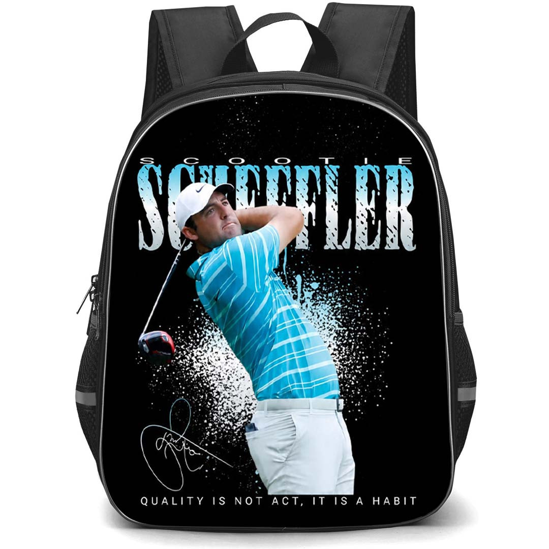 Golf Scottie Scheffler Backpack School Bag StudentPack - Scottie Scheffler Signature Swing On Dark Word Art Background