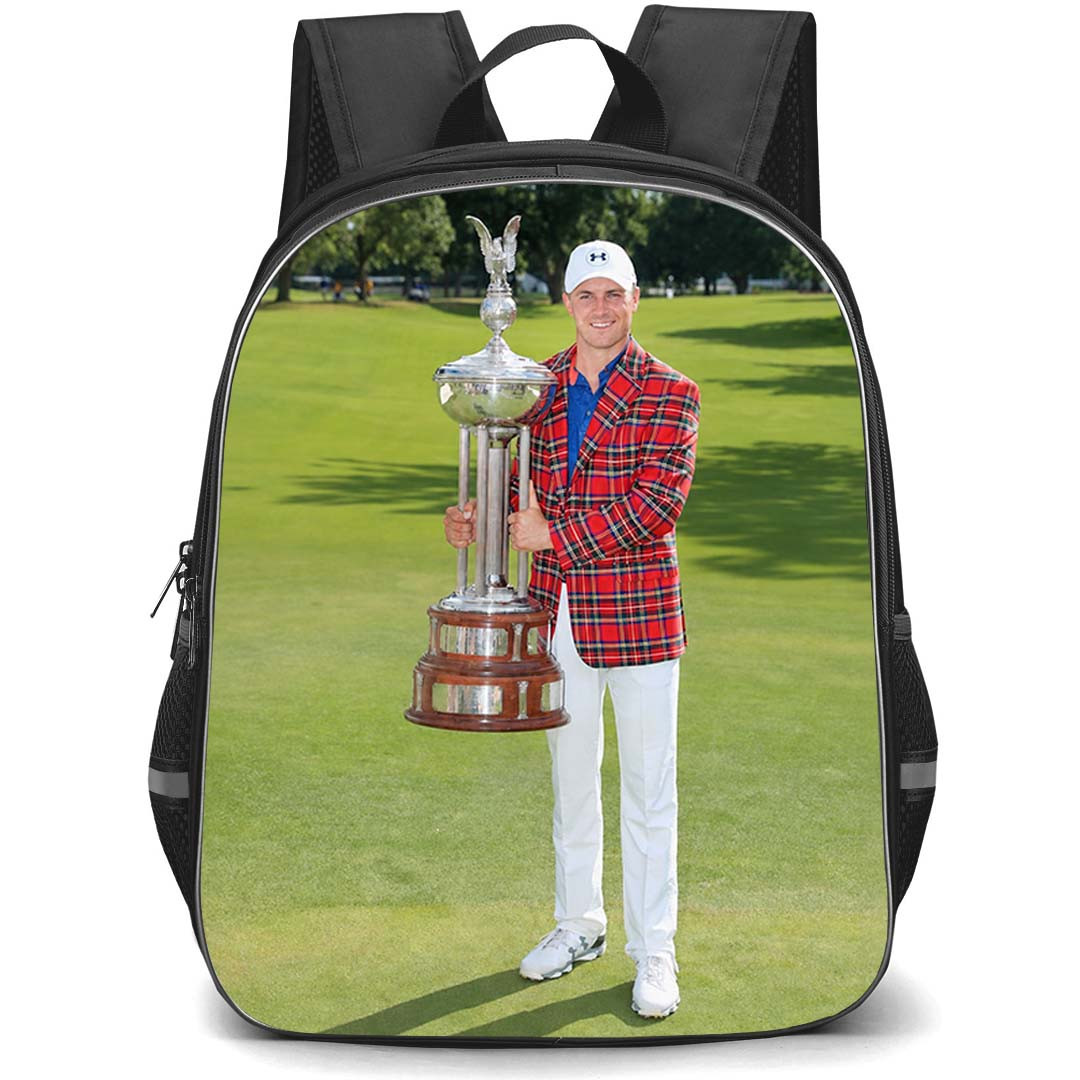 Golf Jordan Spieth Backpack School Bag StudentPack - Jordan Spieth Wears Plaid Jacket And Holds Leonard Trophy Poster
