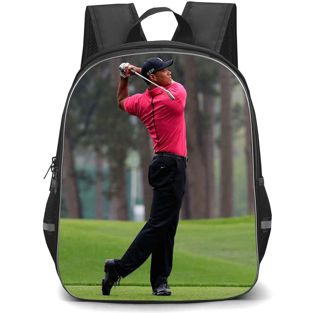 Golf Tiger Woods Backpack School Bag StudentPack - Tiger Woods Legendary Red Shirt Swing Poster