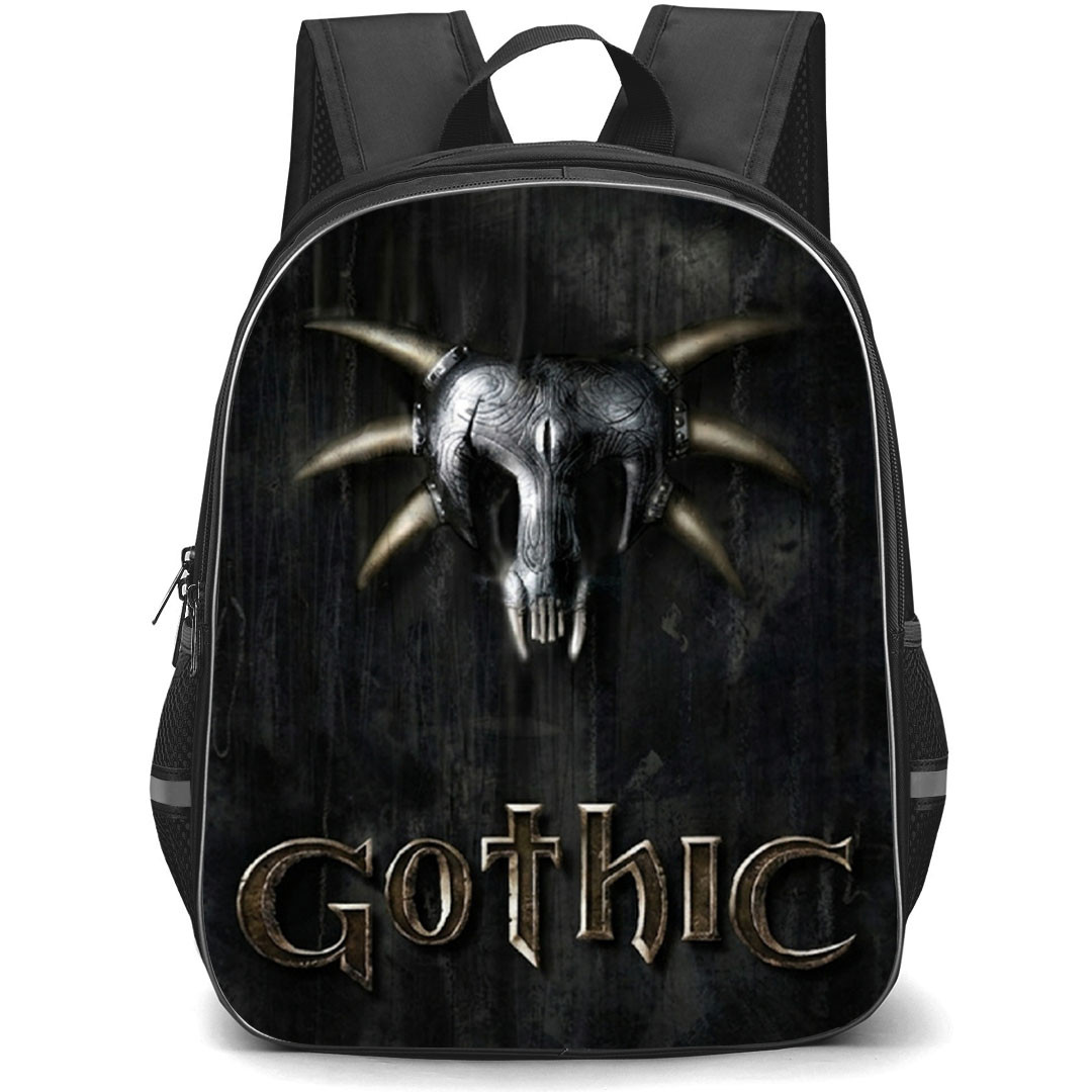 Gothic Backpack School Bag StudentPack - Gothic Skull Logo Grunge Game Poster