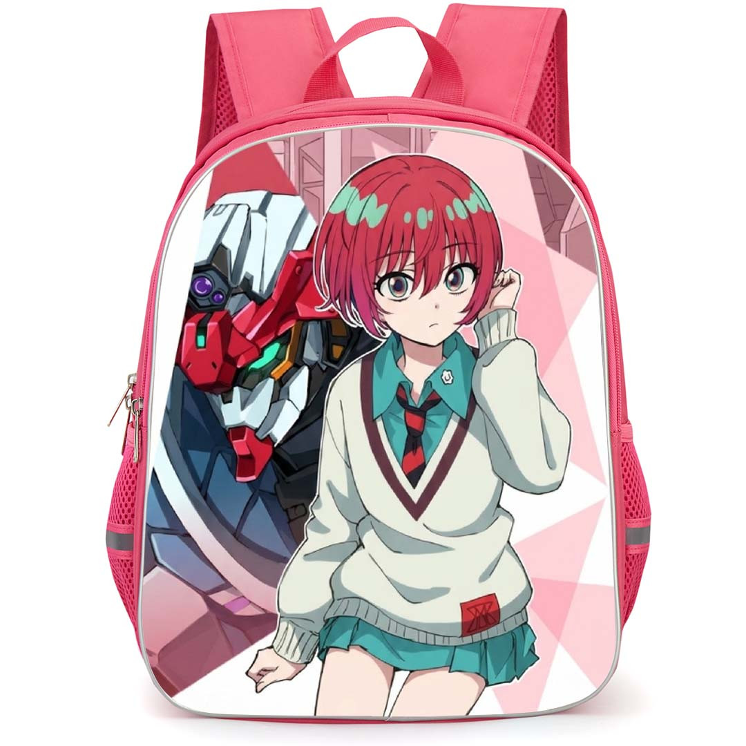 Mobile Suit Gundam GQuuuuuuX Backpack School Bag StudentPack - Amate Yuzuriha And GQuuuuuuX Sitting Uniform Pink Poster