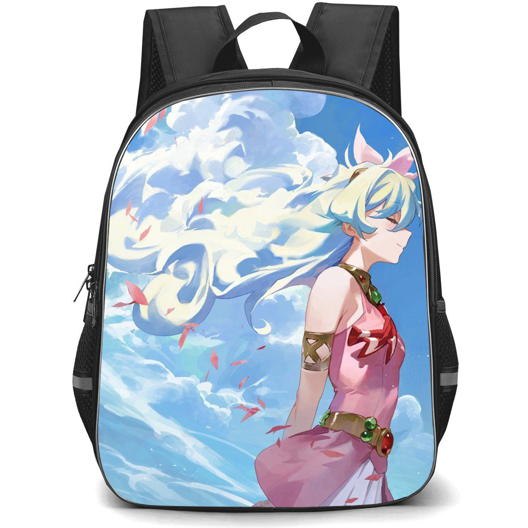 Gurren Lagann Nia Teppelin Backpack StudentPack - Nia Teppelin Side Portrait Clouds Background