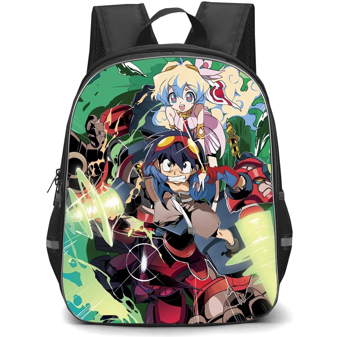 Gurren Lagann Simon Backpack StudentPack - Simon & Nia Teppelin Exploding Green Background
