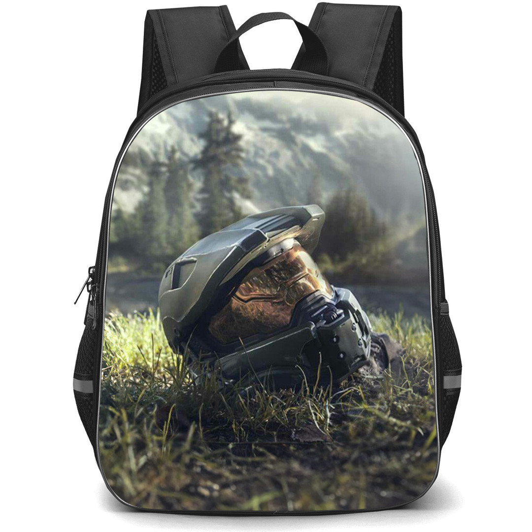 Halo Master Chief Backpack StudentPack - Master Chief Helmet On Grass