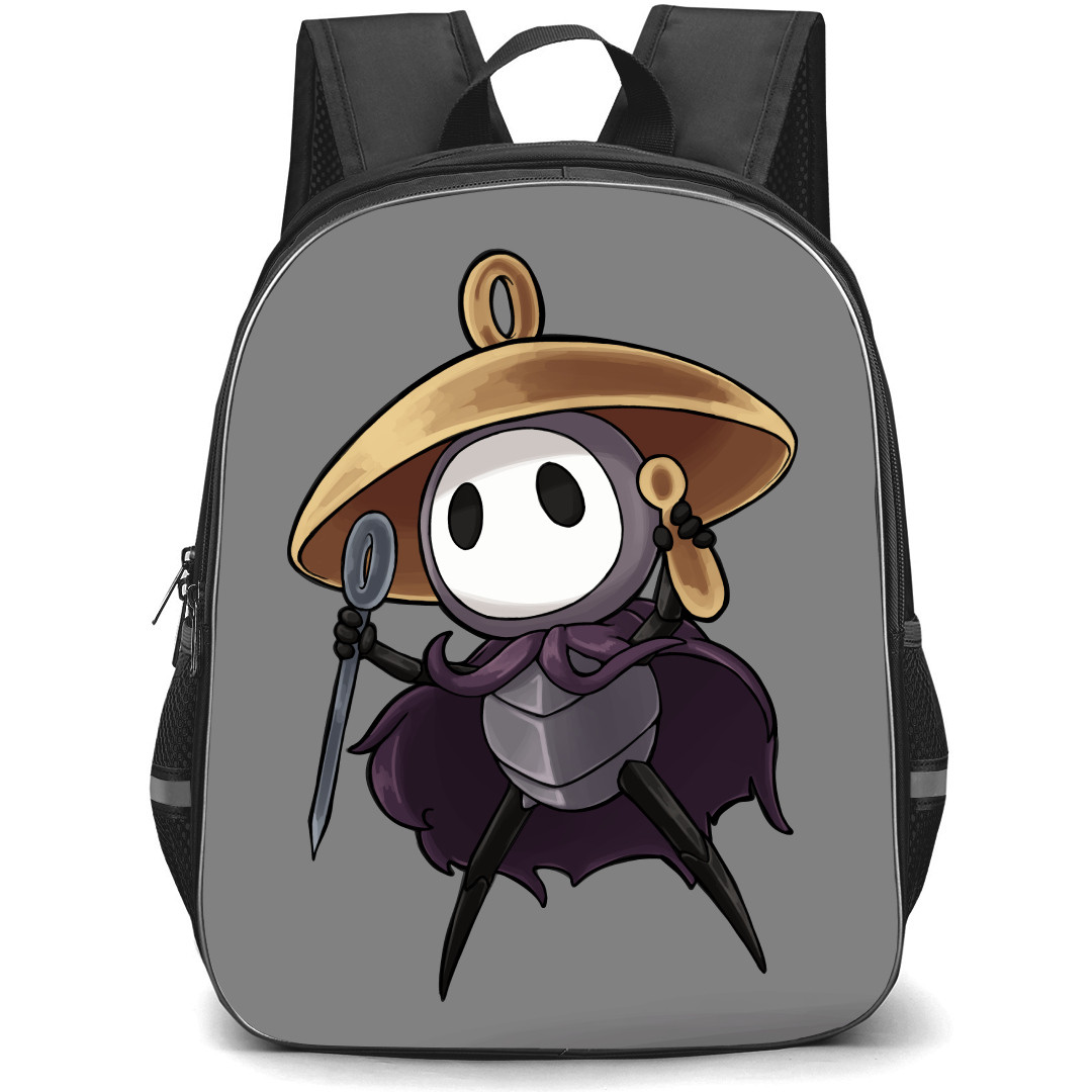 Hollow Knight Silksong Sherman Backpack School Bag StudentPack - Sherman Holding Weapon Portrait Gray Background