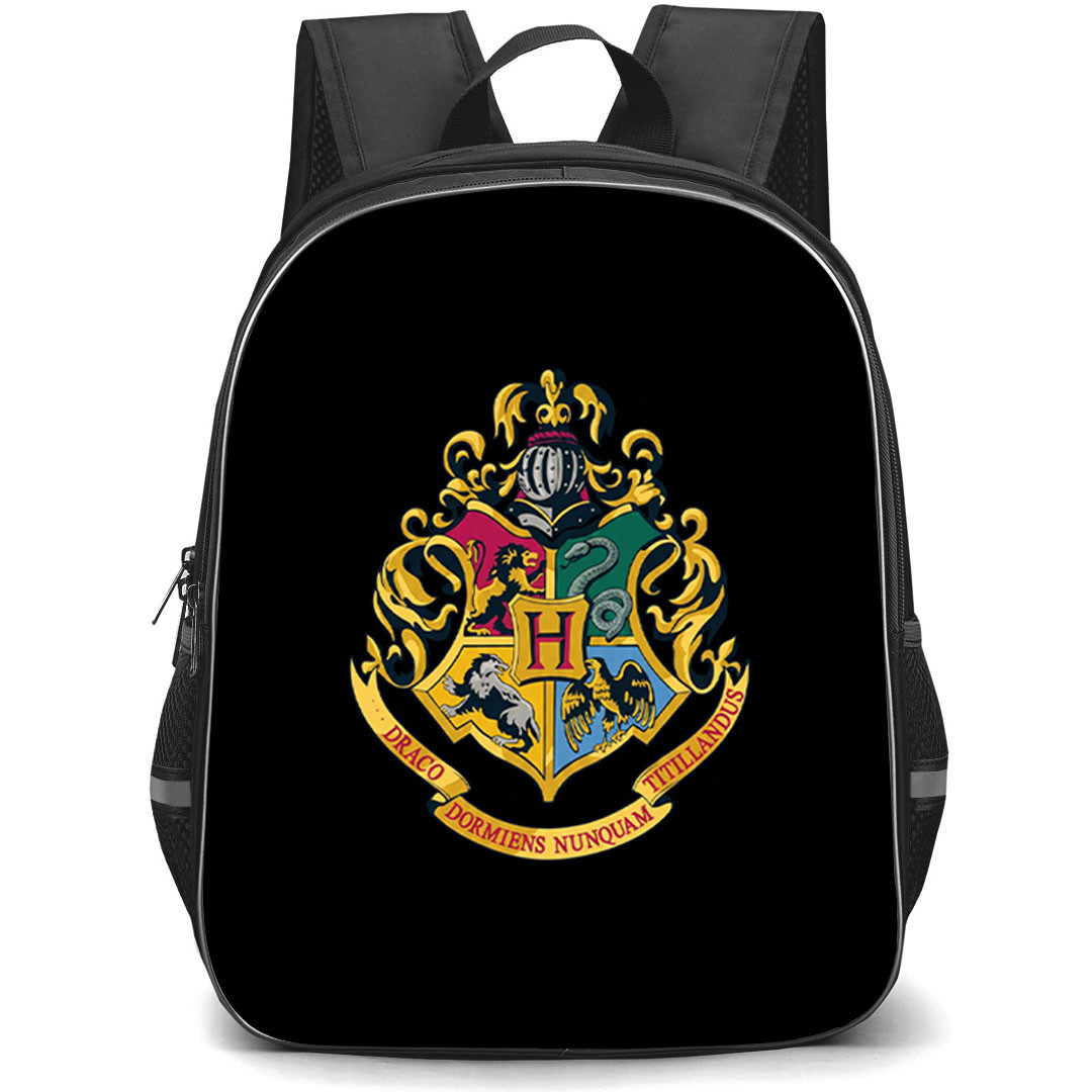 Harry Potter Backpack School Bag StudentPack - Harry Potter Hogwart Crest On Black Background
