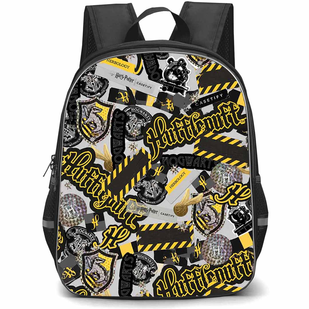 Harry Potter Backpack School Bag StudentPack - Harry Potter Hufflepuff Badger Badge Collage Poster
