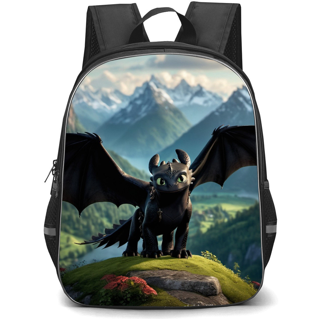 How To Train Your Dragon Night Fury Backpack StudentPack - Night Fury On Moutain Landscape Background Poster